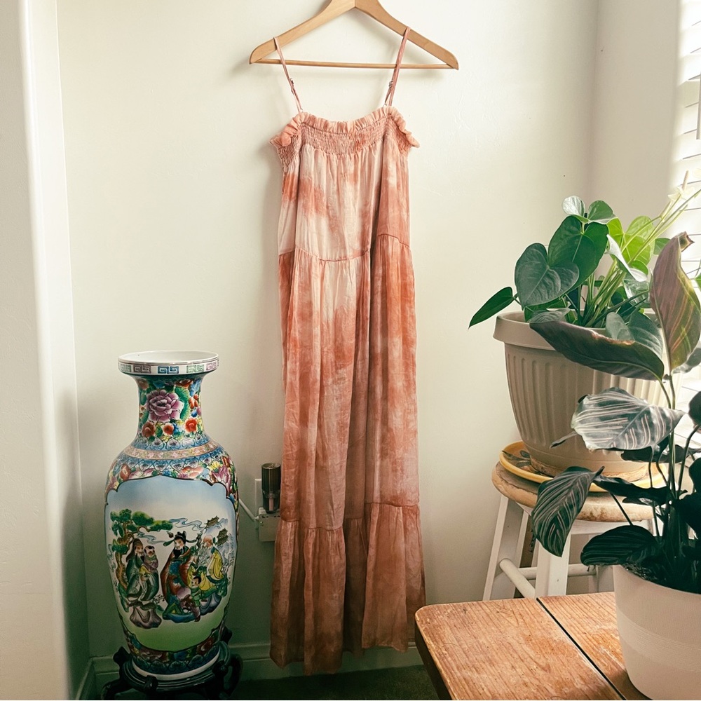 By The River Tie Dye Peach Maxi Dress Sz M EUC